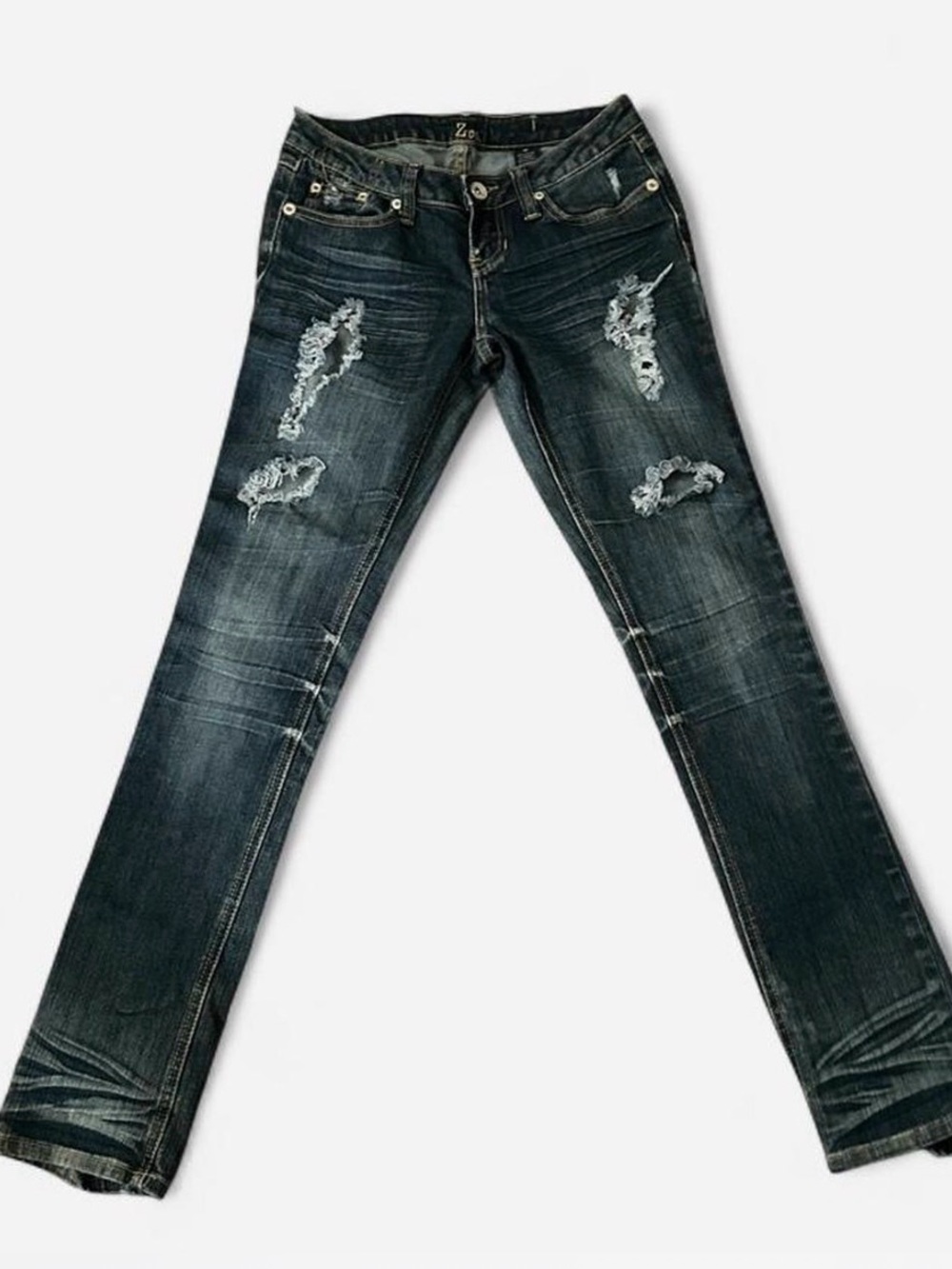 Women's Distressed Skinny Jeans in Dark Blue Wash